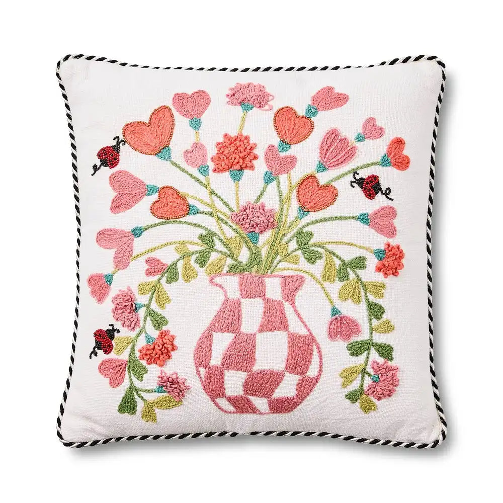 Pink Check Hearts Bouquet Throw Pillow