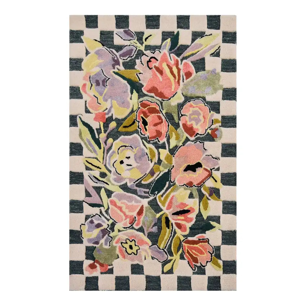 Ranunculus and Checks 6' Round Rug