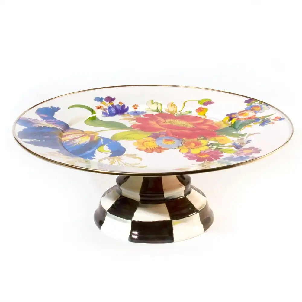 White Flower Market Small Pedestal Platter