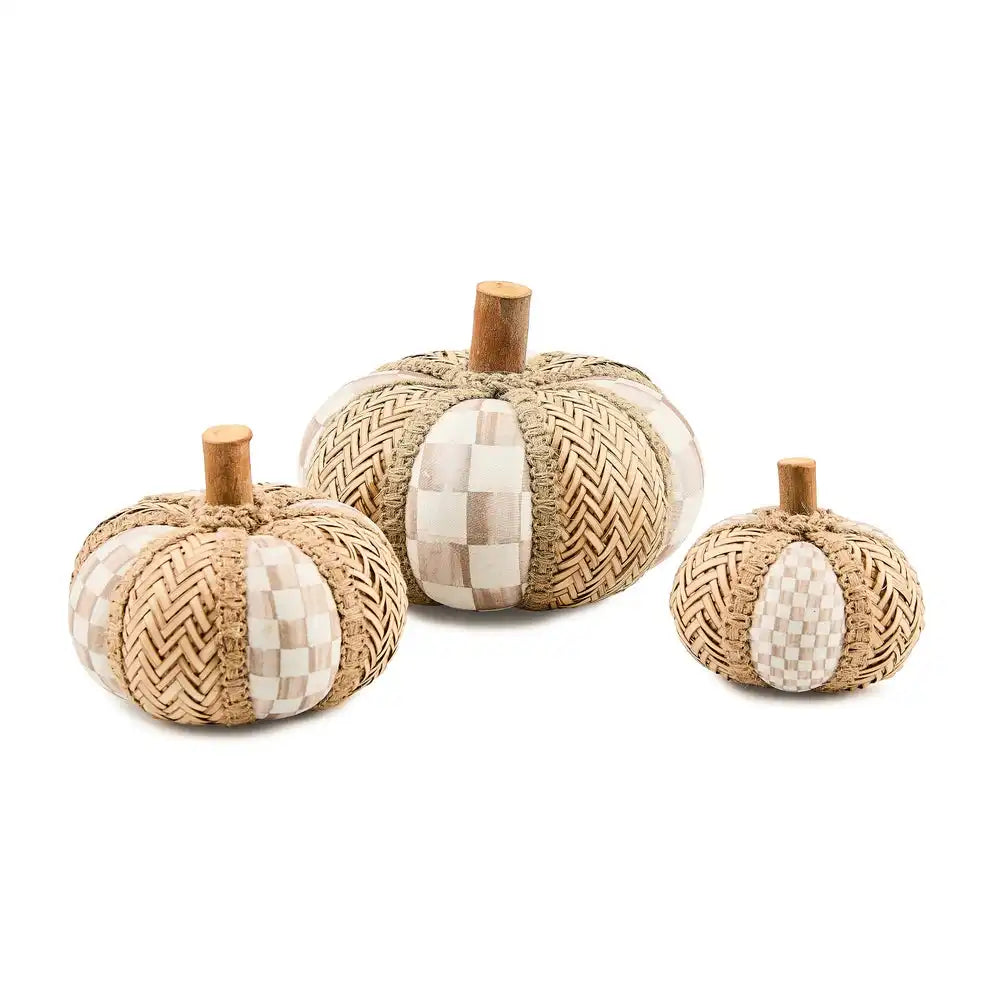 Mocha Check Rattan Pumpkins, Set of 3