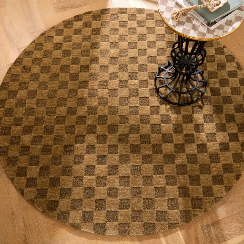 Cocoa Checkerboard 6' Round Rug