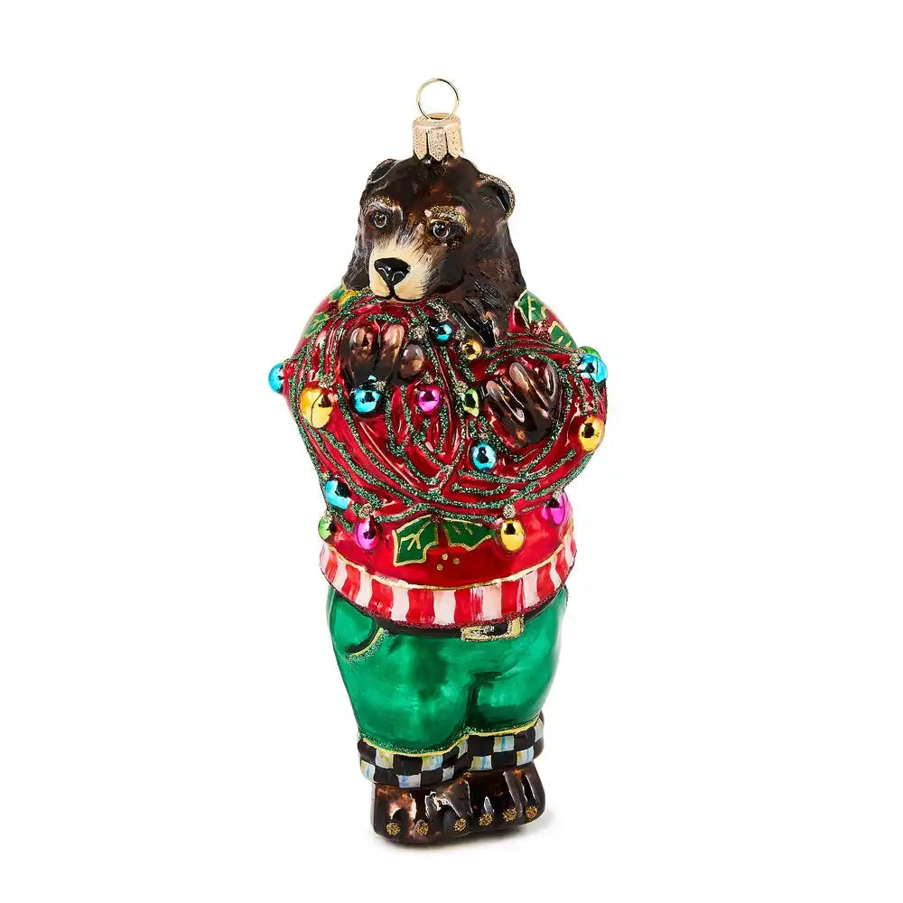 Deck The Halls Bear Glass Ornament