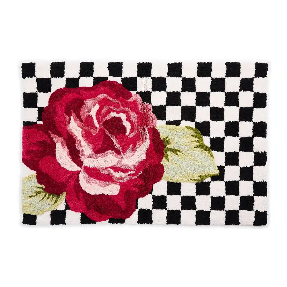 Rose and Check Bath Rug