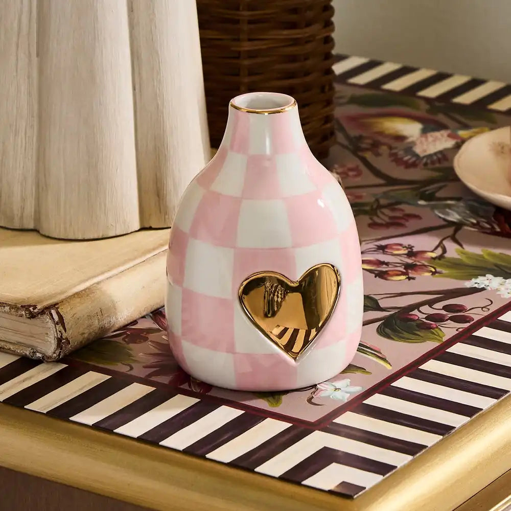 Rosy Check Heart Bud Vase