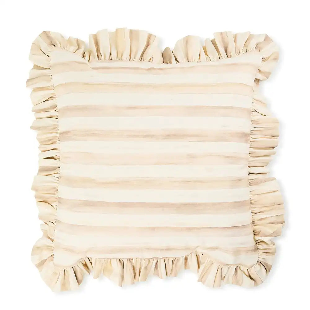 Mocha Stripe Throw Pillow with Ruffle