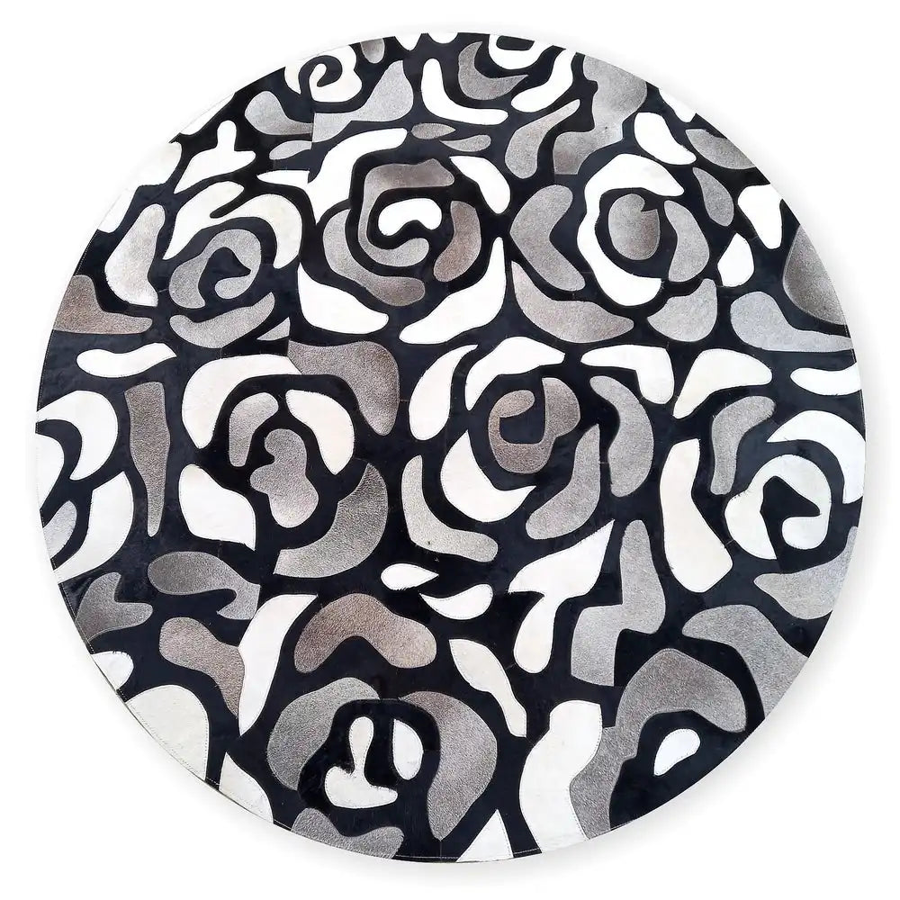 Abstract Roses Hair on Hide Grey 6' Round Rug