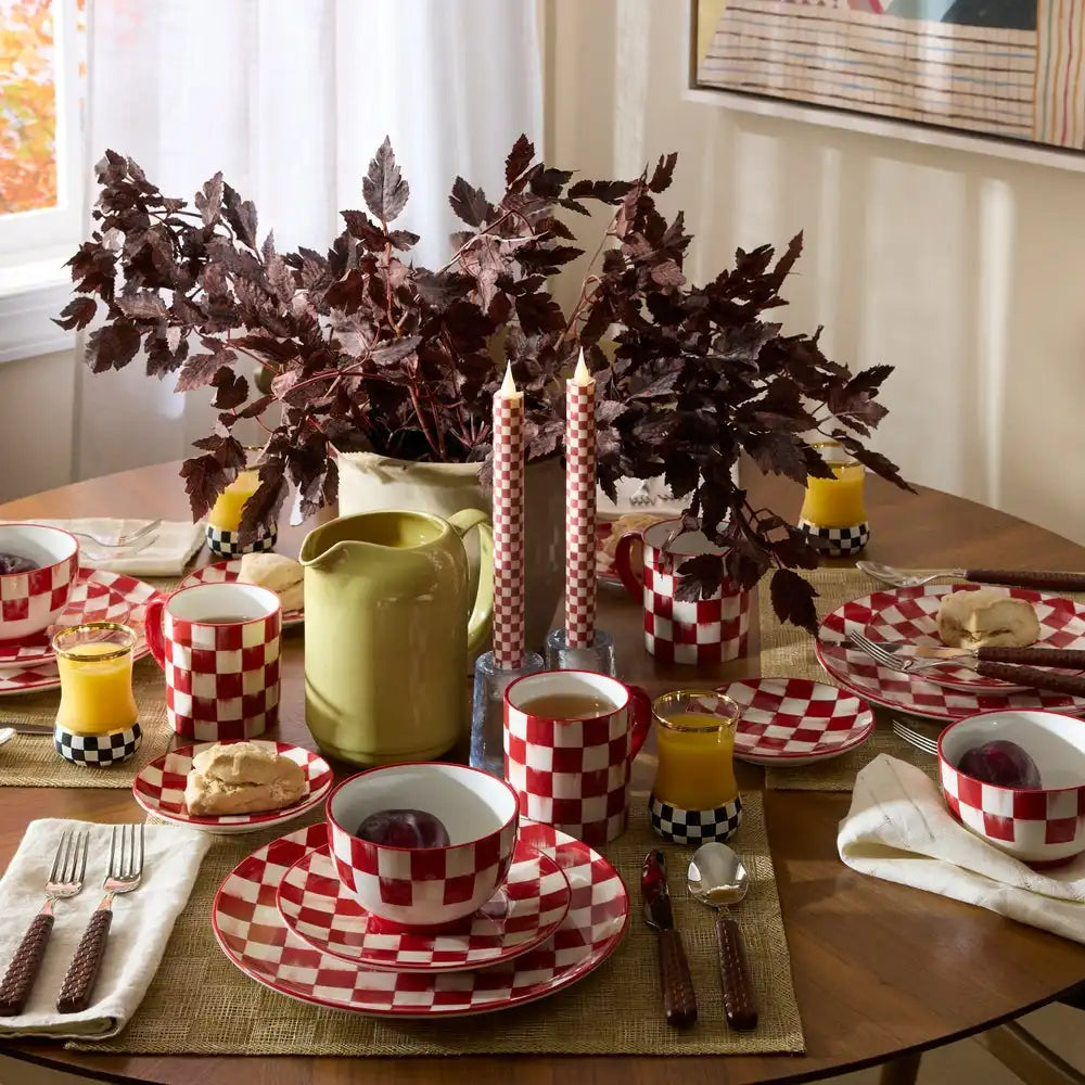 Cherry Check Flameless Dinner Candles, Set of 2