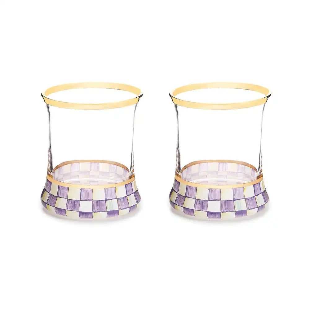 Violet Check Tumbler Glass, Set of 2