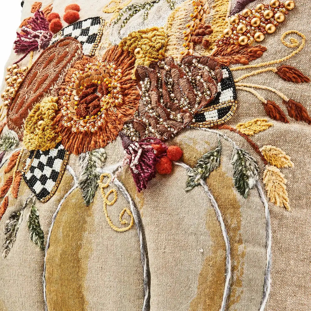 Autumn Frost Beaded Pumpkin Throw Pillow