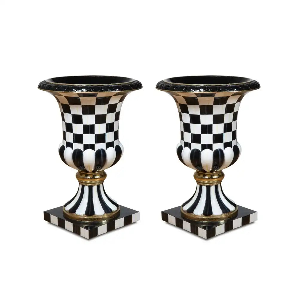 Courtly Check Pedestal Urn, Set of 2