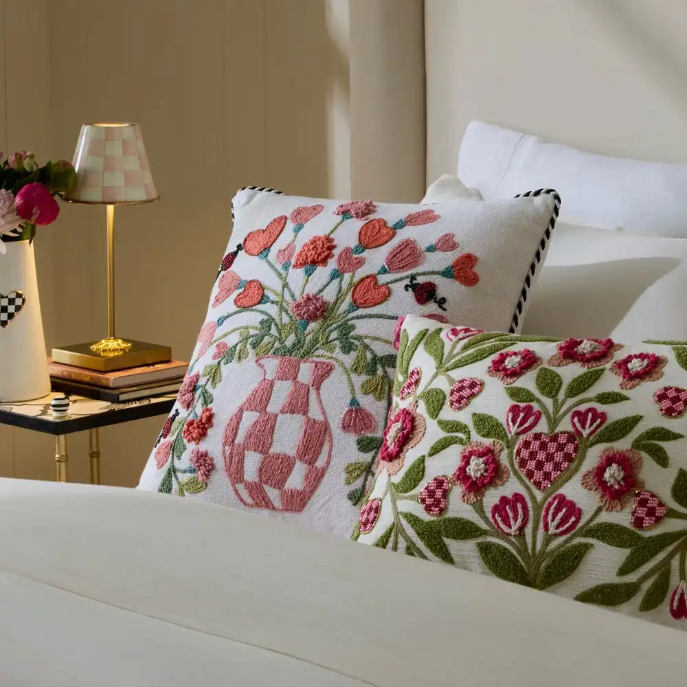 Pink Check Hearts Bouquet Throw Pillow