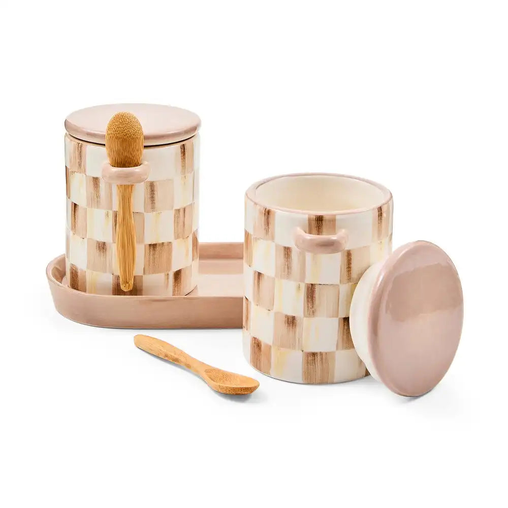 Mocha Check Farmhouse Canister, Set of 2
