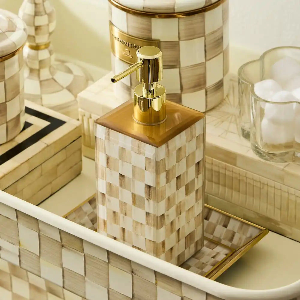 Mocha Check Glass Soap Pump